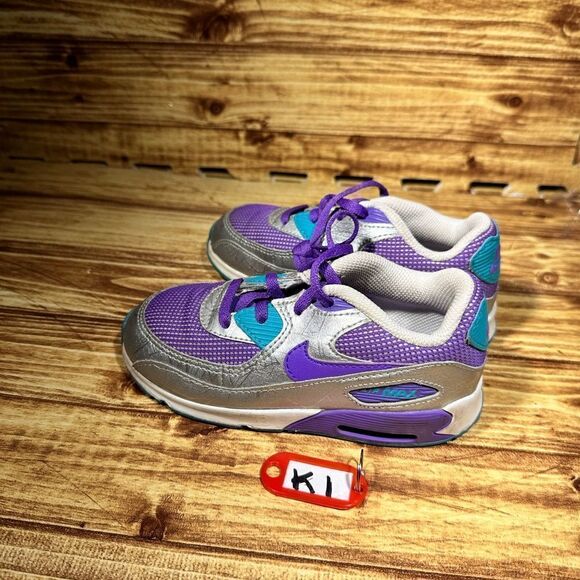 NIke Air Max 90 Purple Venom-Metallic Silver Size 10C Running Shoes - Picture 1 of 6
